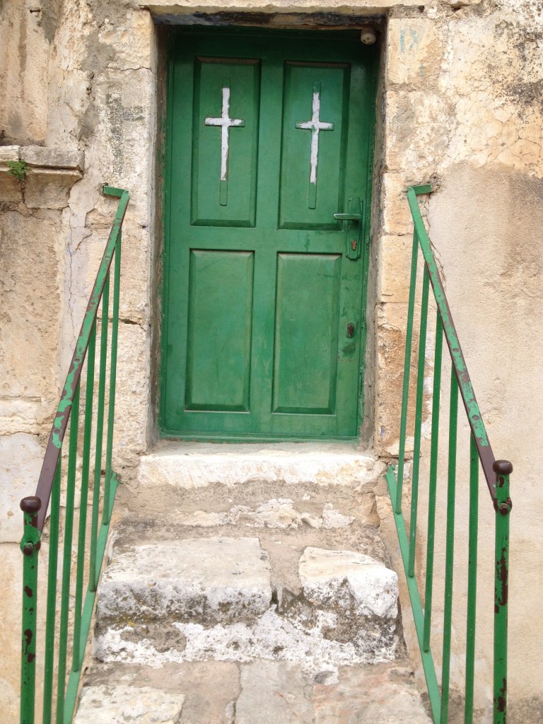 In the outer quad of the Church of the Holy Sepulcher.